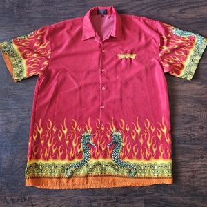 Vintage Y2K Flaming Dragon Button Down Shirt